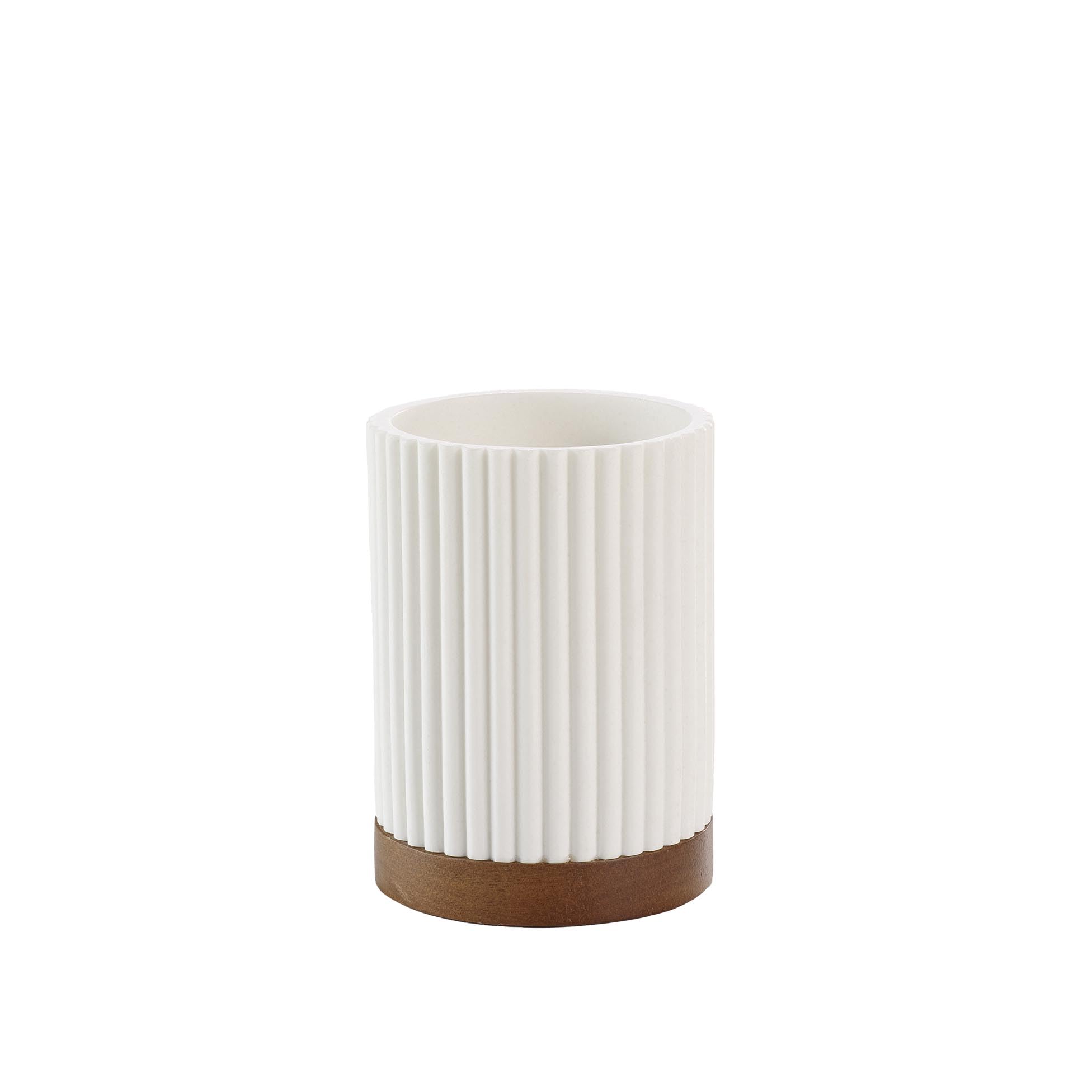Douceur d'Intérieur Niagara White Polyresin and Acacia Mug (Diameter 8 x 10.8 cm)