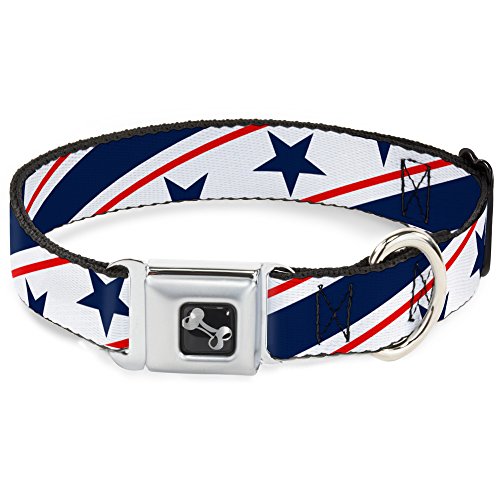 Dog Collar Seatbelt Buckle Americana Diagonal Stars Stripes White Red Blue 15 t…