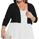 Plus Size Shrugs for Women 3/4 Sleeve Cropped Cardigan Knit Sweaters Open Front Bolero