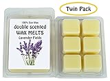 Lavender Fields DOUBLE SCENTED SOY WAX MELTS - WAX TARTS (Twin Pack-6.5oz). The Well-Rounded Combination of Fresh Lavender and a Hint of Vanilla bean.