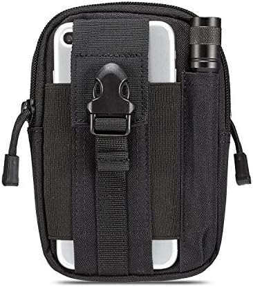 Egooz Tactical Molle EDC Pouch Military Utility Pouch Gadget Belt Waist Bag with Cellphone Holster Holder for Camping, Hiking, Hunting, Sports and Outdoor Activities (Black)