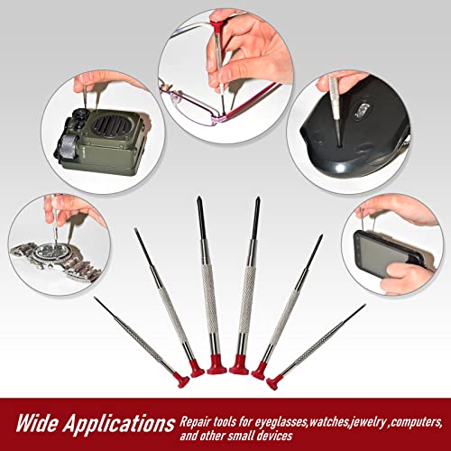TEKPREM 6 in1 Small Mini Screwdriver Set with Case, Eyeglass Repair Precision Screwdrivers Tool Kit with Phillips and Flathead Screwdriver for Glasses,Watches & Jewelers