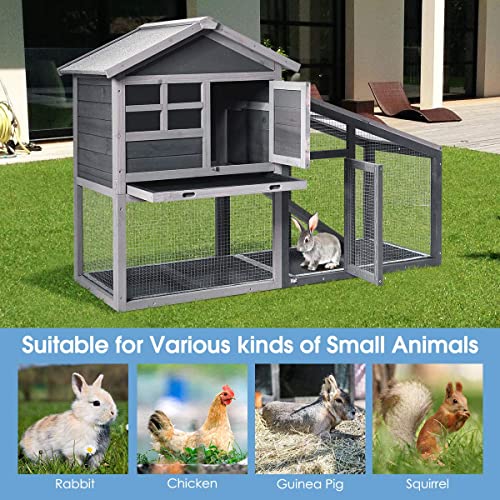 Tangkula Rabbit Hutch Indoor Outdoor, Wooden Chicken Coop, Bunny Hutch