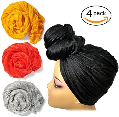 Stretch Head Wrap - Long Black Head Wrap Turban Hair Scarf Tie Color 1pcs (2Aset)