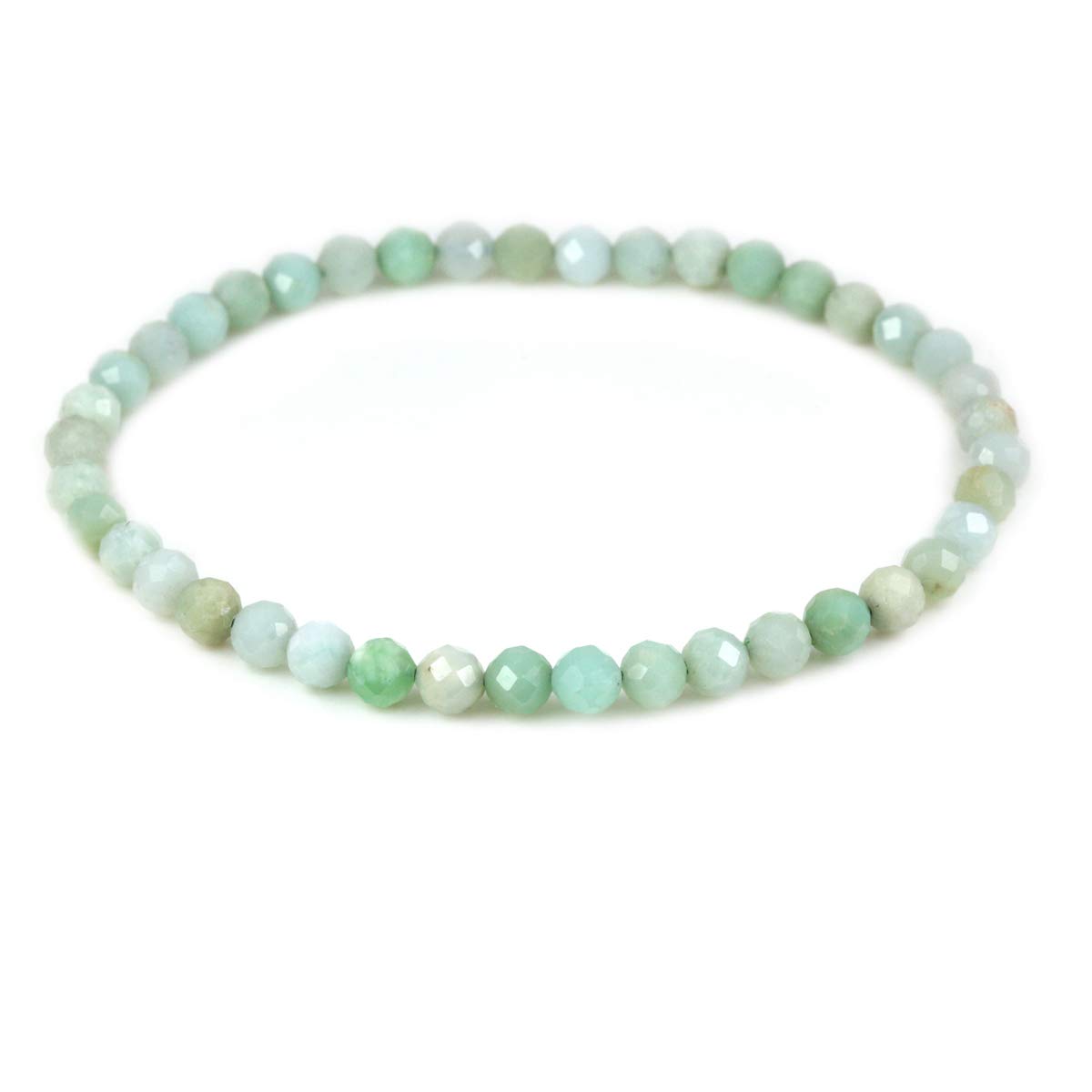 CHENYUE Natural Green Faceted Australian Jade 4mm Round Beads Stretch Bracelet 7" Unisex
