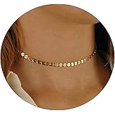 CAROVO Dainty Gold Chain Choker Necklace for Women 18K Gold Plated Minimalist Figaro Beaded Lace Satellite Coin Chain Necklace Delicate Choker Jewelry Gifts for Women