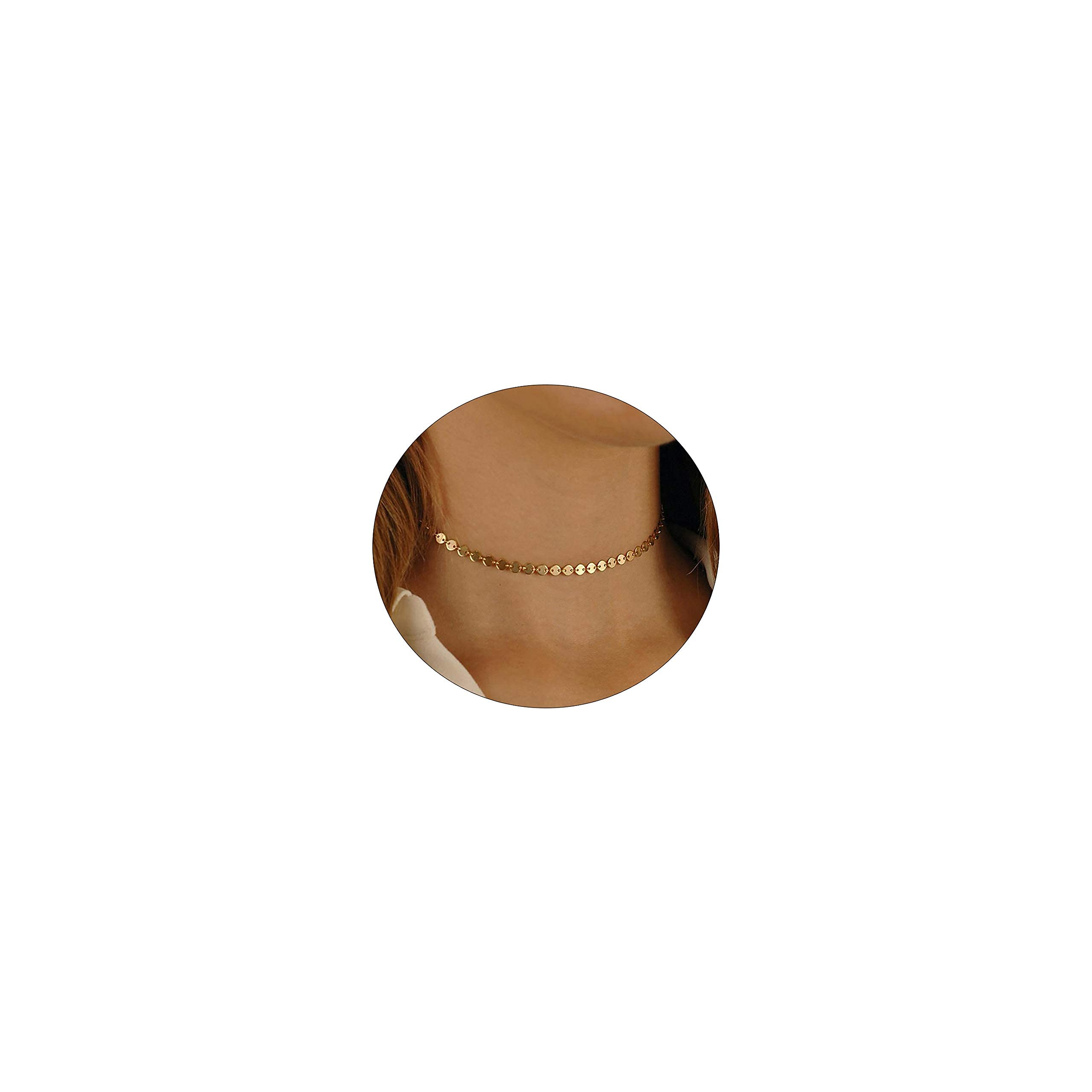 Photo 1 of CAROVO Dainty Coin Choker Necklace for Women 18K Gold Plated Cute Mini Coin Chain Necklaces Tiny Delicate Circle Necklace Jewelry Gifts for Women