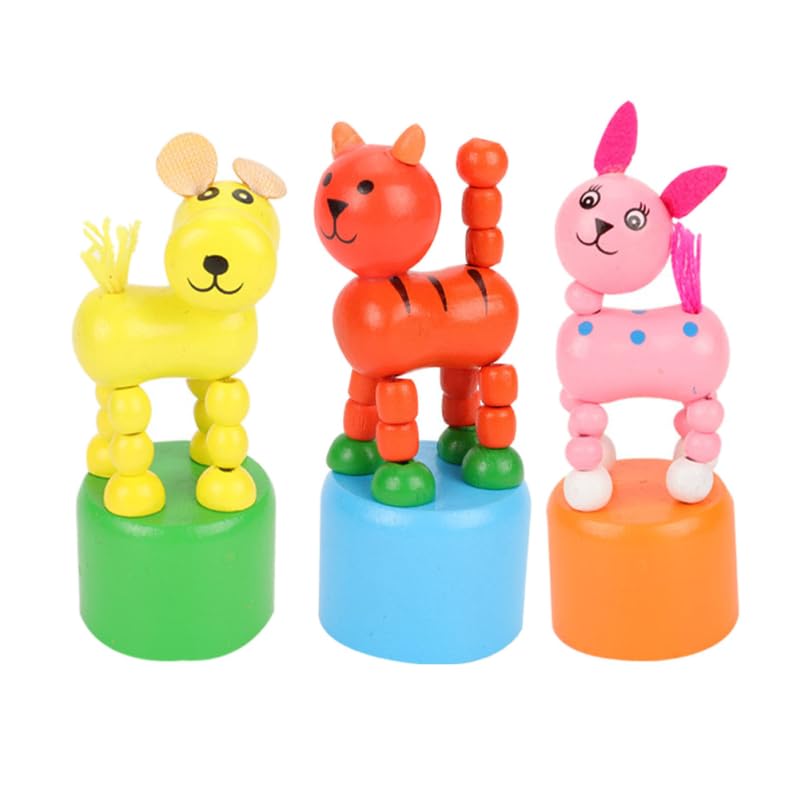 TOYANDONA Wooden Animal Finger Puppet Toys Set with Dancing Push-up Base Educational Playthings for Kids Preschool Classroom and Nursery Figurines 3 Piece Interactive Puppet Gift