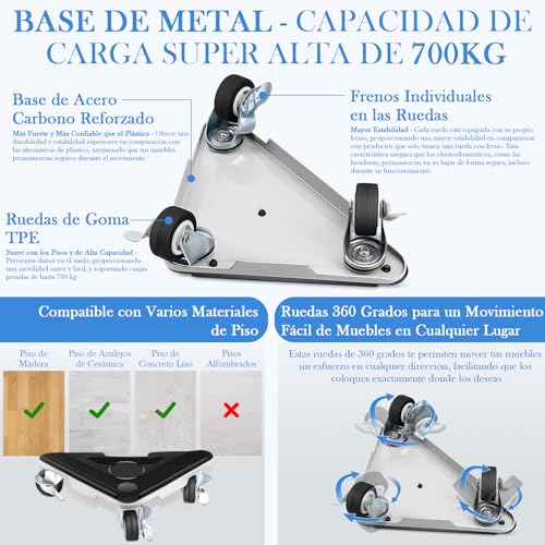 Metal Diseño - JYYBN Base para Lavadora con Ruedas y Barra de Palanca, 360° Ruedas Grande para Lavadora con Frenos, 700KG Carga Ruedas para Refrigerador Muebles Pesados