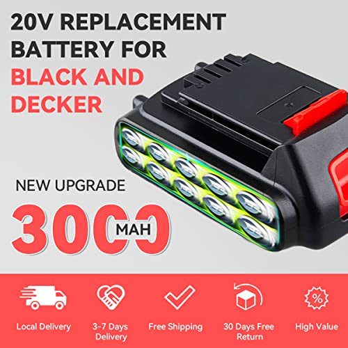 1-2 Pack 20V 3.0Ah Lithium-ion Battery For BLACK+DECKER LB20, LBX20, LBXR20 Tools – 10-Year Warranty
