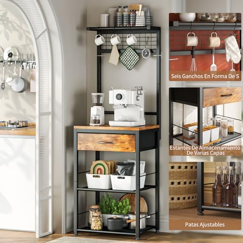 Simple Wisdom Alacenas para Cocina,Muebles para Cocina con 5 Ganchos,Estante para Cocina Microondas,Estante Organizador,Sala(Retro)