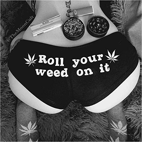 LALAN Women Sexy G String Panties Thongs Briefs Waist Underwear with Roll Your Weed On It Print (Multi-Color,XL)