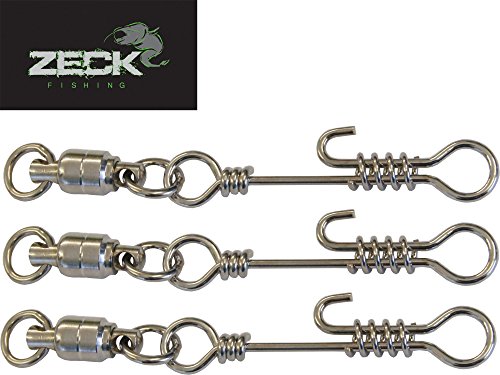 ZECK Ball Bearing Swivel + Twistlock Snap 105kg Tragkraft - 3 Kugellagerwirbel für Waller, Einhänger für Wels…