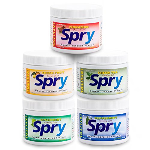 Spry Xylitol Gum, 5 Flavor Variety Pack, 100 Count Each - Great Tasting Natural Chewing Gum That is Aspartame Free, Promotes Oral Health, and Fights Bad Breath