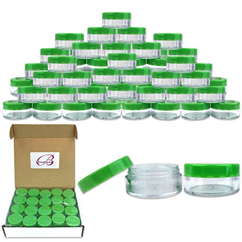 (Quantity: 300 Pieces) Beauticom 10G/10ML Round Clear Jars with GREEN Lids for Scrubs, Oils, Salves, Creams, Lotions, Liquid, Powder, Glitter, Sample Products - BPA Free