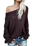 Beautife Women Off Shoulder Long Sleeve Knit Loose Oversized Pullover Sweater (Large, Claret)