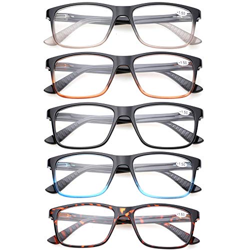 Kerecsen 5 Pack Spring Hinge Reading Glasses Fashion Men Large Frame