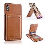 LOHASIC iPhone XR Wallet Case with 4 Card Holders, Slim Leather Flip Phone Cover with Stand Feature, Durable Shockproof Protective Cases for Apple iPhone XR (2018) 6.1 inch - Brown