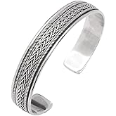 VN Jewelry Men's 925 Sterling Silver Bangle Braided Details, Statement Silver Cuff Bangle for Men - Ideal gift for him