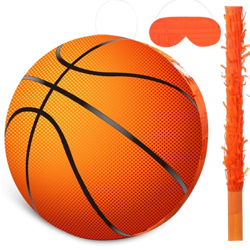 Capoda Basketball Piñata Bundle with Blindfold Bat and Confetti 13 x 13 x 3 Inch Basketball Theme Party Supplies for Kids Adults Sports Birthday Party Favors Decorations