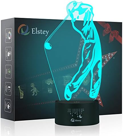 Golf 3D Night Light Touch Table Desk Optical Illusion Lamps, Elstey 7 Color Changing Lights with Acrylic Flat & ABS Base & USB Cable Decoration LED Lamps for Holiday Gift