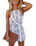 Lanzom Women Sexy Strap Backless Summer Beach Party Romper Jumpsuit (Large, Blue)