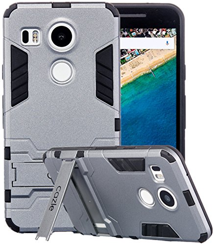 LG Nexus 5X Case, iRon Dual-layer Ultra Slim Light Weight Matte Full Body Protective Cover with Built in Foldable Kickstand for Google Phone LG Nexus 5X By Cazle (Gray)