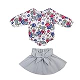 Infant Baby Girl Long Sleeve Floral Romper Bowknot Dress Skirt Casual Toddler Baby Girl Clothes Set Outfit 0-24M (6-12 Months, Blue)