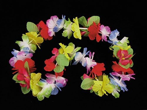Tropical Isle Deluxe Luau Flower Pedal Leaves 40" Fabric Leis, Rainbow, 12 Pack