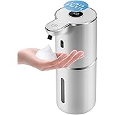 Automatic Foaming Soap Dispenser 12.8oz, Rechargeable & 6 Levels Foaming Adjustable with Digital Display, Wall Mount, Waterproof, Touchless Hand/Dish Soap Dispenser for Kitchen, Bathroom, Hotel