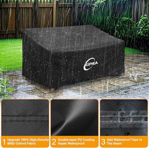 Kipiea Patio Sofa Cover, Heavy Duty 600D Outdoor Couch Cover Waterproof Winter, 2-Seat Patio Furniture Cover Loveseat, Outdoor Sofa Covers with Anti UV and No Tears, No Fading (60" W x 34" D x 31" H)