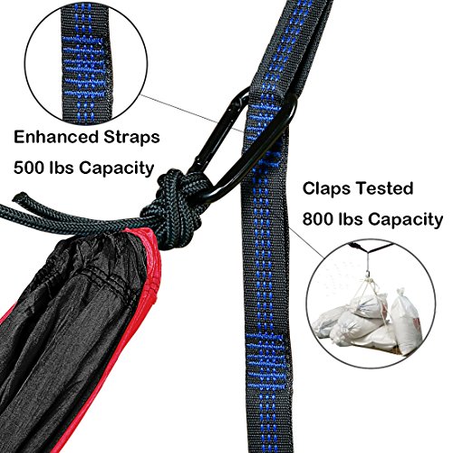 FARLAND Outdoor Camping Hammock - Portable Anti-Fade Nylon Double Hammock with 2 Piece 16 Loop Straps Parachute Lightweight Hammock for Hiking Backpacking