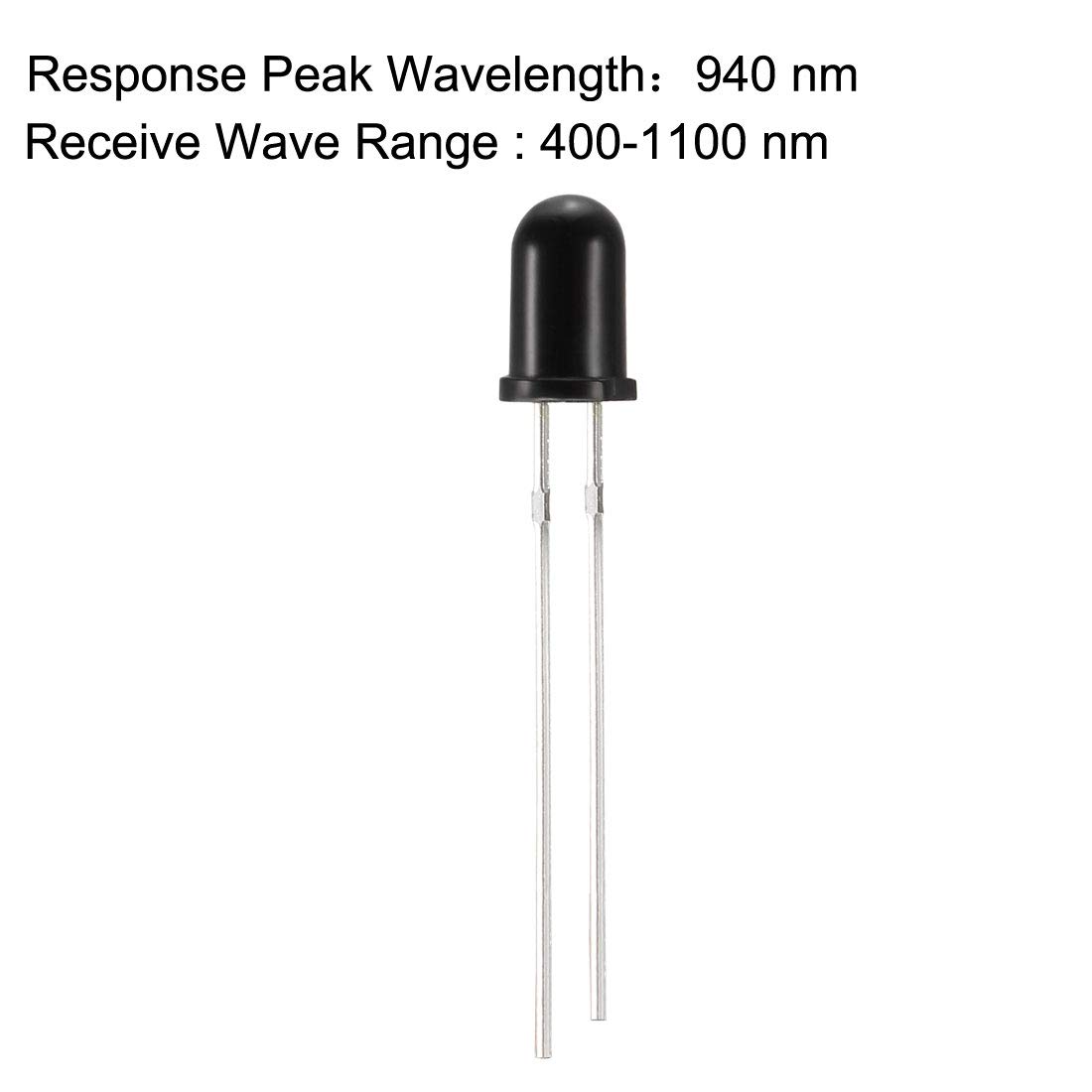 sourcing map 100pcs Photosensitive Diode Photodiodes Light Sensitive Sensors,5mm Black Round Head Receiver Diode - Image 4