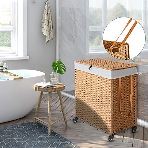 Greenstell Laundry Hamper with Wheels & 2 Removable Liner Bags, 90L