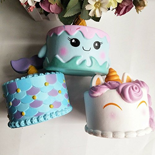 Slow Rising Squishies,ASDOMO 14CM Simulation PU Slow Rebound Unicorn Narwhal Mermaid Cake - Random Color 1PCS