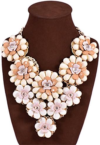 GBLXF Gold Chain Resin Flower Beaded Y Bib Statement Choker Bohemia Necklace (Brown)