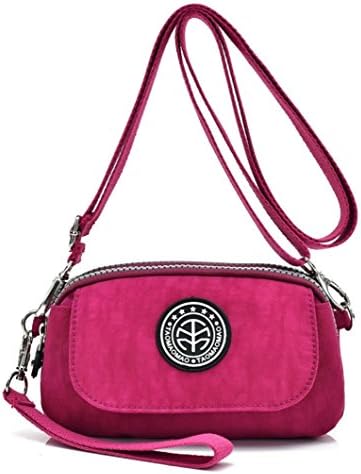 Women's Casual Water-resistant Nylon Wristlet Purse 3 Layers Zipper Clutch Wallet Handbag Small Cell Phone Crossbody Shoulder Bag (Burgundy)