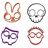 4 pack, SKULL, OWL, RABBIT and the GUY Shaped Silicone Fried Egg Ring Mold Art Breakfast (Ships From USA)