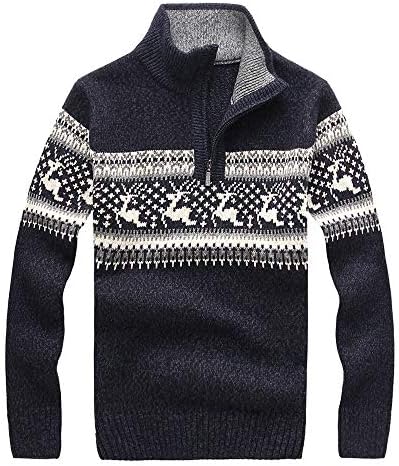 Ratoop Men's Christmas Sweater Reindeer Print Sweatshirt Casual Pullover Tops Stand Collar Zipper Long Sleeve T-Shirt Blouse