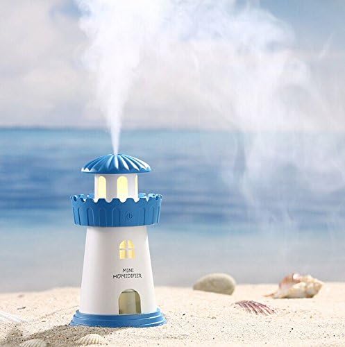 Mini Humidifier, LED Nightlight Portable Lighthouse Air Humidifier with Waterless Auto Shut-off function for Home, Children's room, Desk Bedroom office (Blue Color Only)