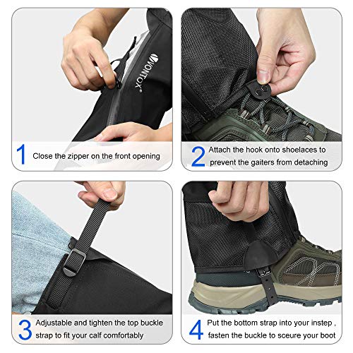 V VONTOX Leg Gaiters (M), Waterproof-Adjustable Snow Boot Nylon Gaiters to Women and Men, Cover Snow Breathable Leg Gaiters for Snowshoeing Outdoor Hiking Hunting Climbing(Zipper) - Thumbnail 5
