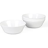 LaGlint 16OZ White Opal Glass Cereal and Soup Bowl Set of 4, 6 inch Dishwasher & Microwave Safe Round Bowls for Salad and Rice