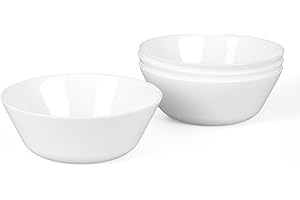 LaGlint 16OZ/473 ml White Opal Glass Cereal and Soup Bowl Set of 4, 6 inch/15.24 cm Dishwasher & Microwave Safe Round Bowls f