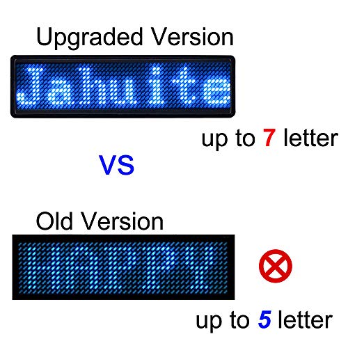 JAHUITE LED Name Tag 2-Packs Rechargable Cellphone Programmable with Magnet/Pin Mount Business Sign Advertising Board Display Wireless Bluetooth Name Badge (Blue)