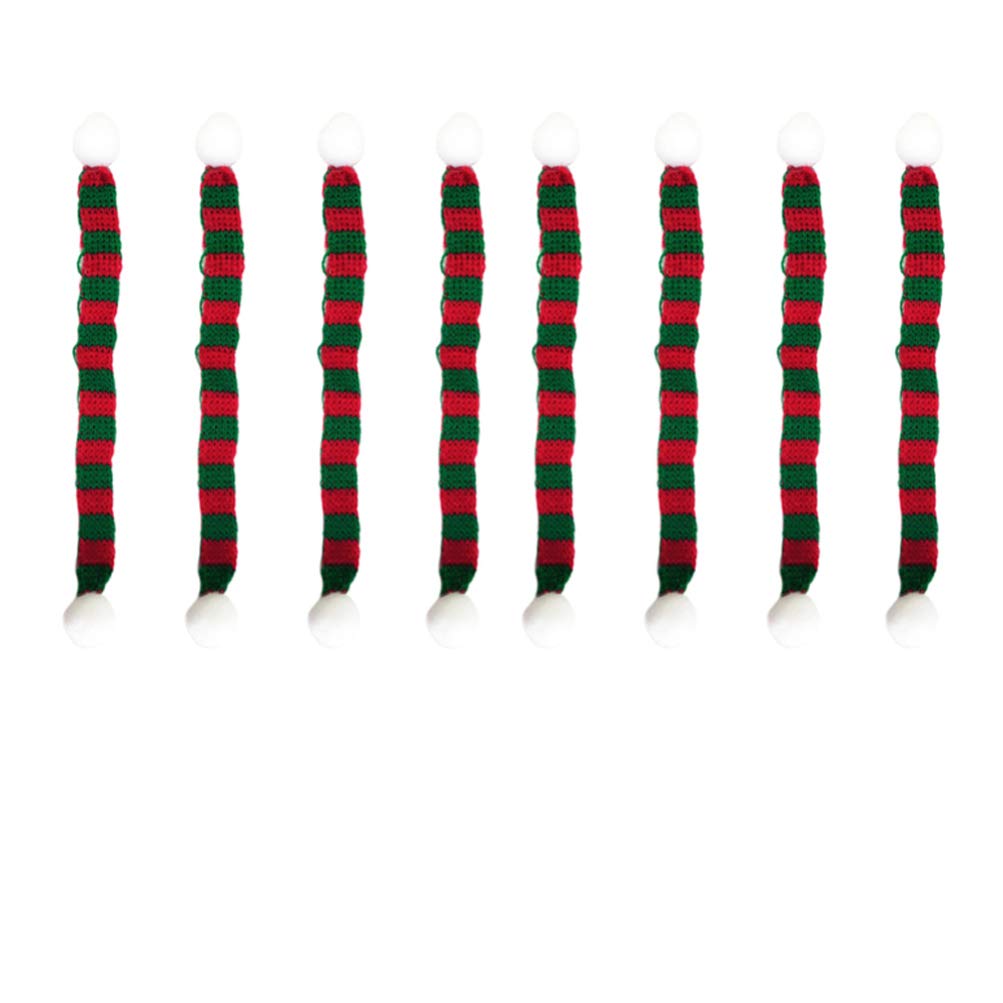 Happyyami 8pcs Mini Christmas Scarves Striped Knitted Scarves Christmas Wine Bottle Decorations Wine Glass Charms Doll House Miniature Decoration (Red and Green)