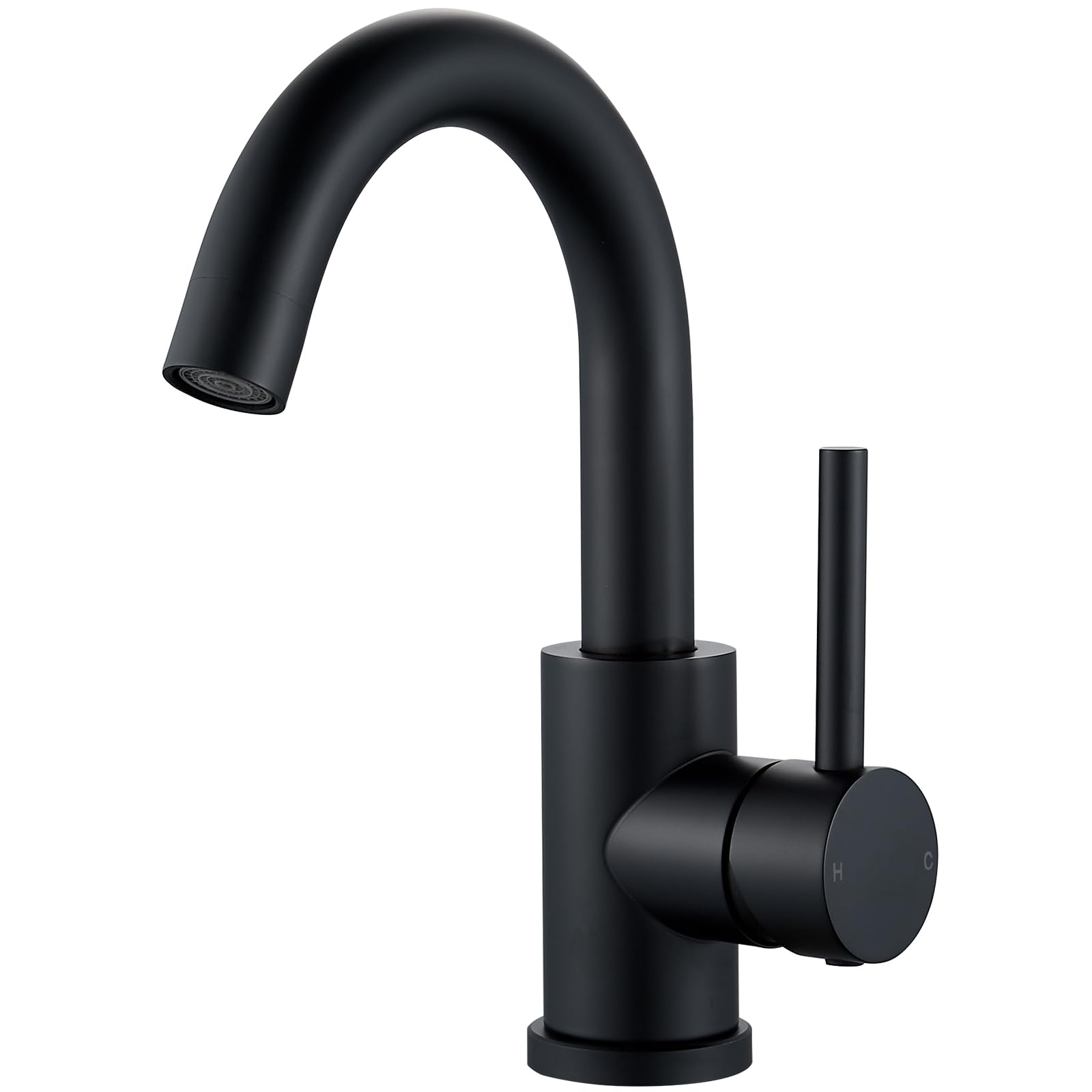 Black Basin Mixer Tap 360° Swivel Bathroom Sink Taps, 304 Stainless Steel Single Lever Bathroom Sink Tap Mixer, Black Basin Tap with G1/2 UK Standard Fittings, Hot & Cold Water Control