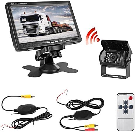 Emmako RC 9V-24V Wireless Rear View Backup Camera and 7" TFT LCD mirror Monitor Kit with IR Night Vision For Truck / Van / Caravan / Trailers