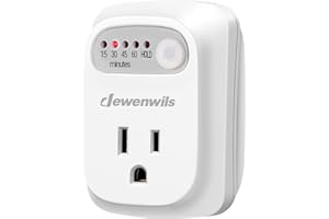 DEWENWILS Indoor Countdown Timer Outlet, 15/30/45/60min Settings, Auto Shut Off Safety Outlet for Curling Iron, Steam Iron, C