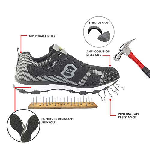 Safety Toe Athletic Shoes - Trainer Style, Steel Toe Shoe Sneakers - Steel Toe Plus Slip Resistant and Electrical Hazard Resistant - Black/Grey - (8) - Thumbnail 2