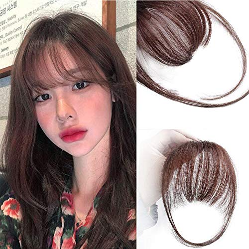 AISI QUEENS Clip in Bangs Human Hair Air Bangs Extensions One Piece Straight Air Fringe Hair Piece Accessories Bangs with Hair Temples(Red Brown)
